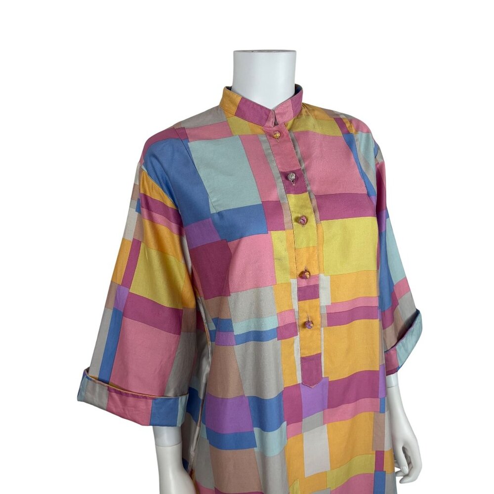 Vintage 70s Colorblock Dress Womens XL Pastel Artsy Forever Catherine Ogust - Picture 6 of 14